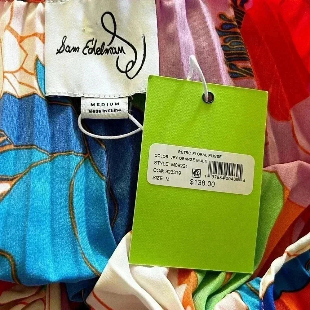 NWT Sam Edelman Pleated Floral Midi Dress Resort Vacation Colorful Sundress M - Picture 2 of 12